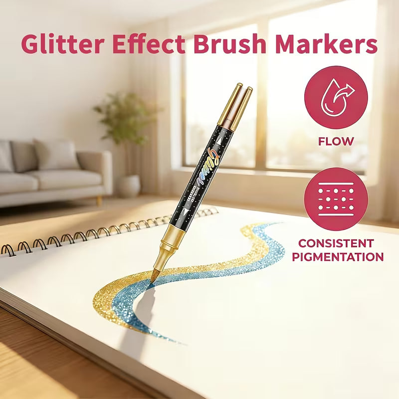 Glitter Dual-Tip Brush Marker Set