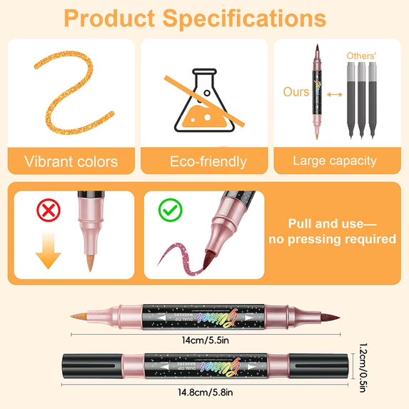 Glitter Dual-Tip Brush Marker Set
