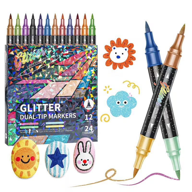 Glitter Dual-Tip Brush Marker Set