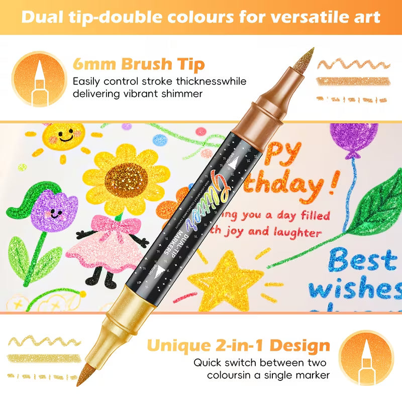 Glitter Dual-Tip Brush Marker Set